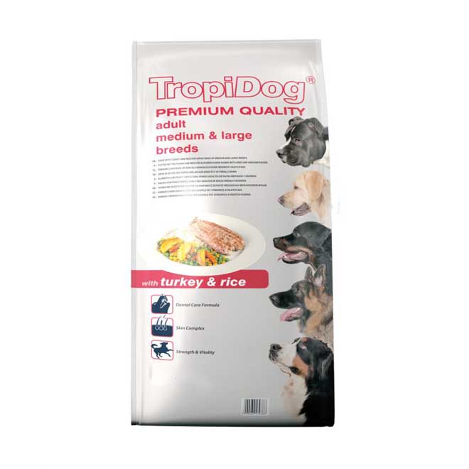 غذا خشک سگ بالغ طعم بوقلمون و برنج 15kg TropiDog